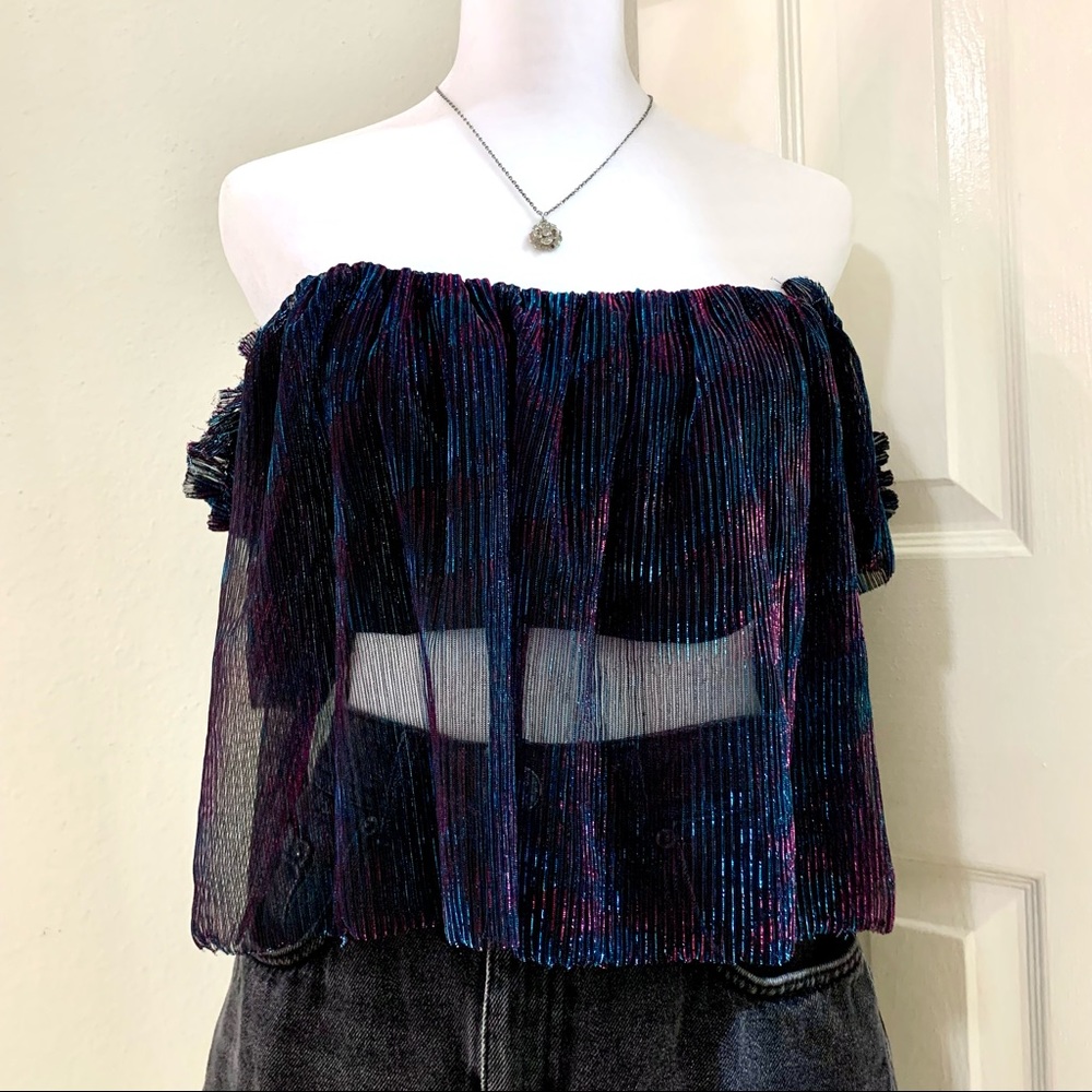 UO Pleated Shimmer Off-The-Shoulder Top